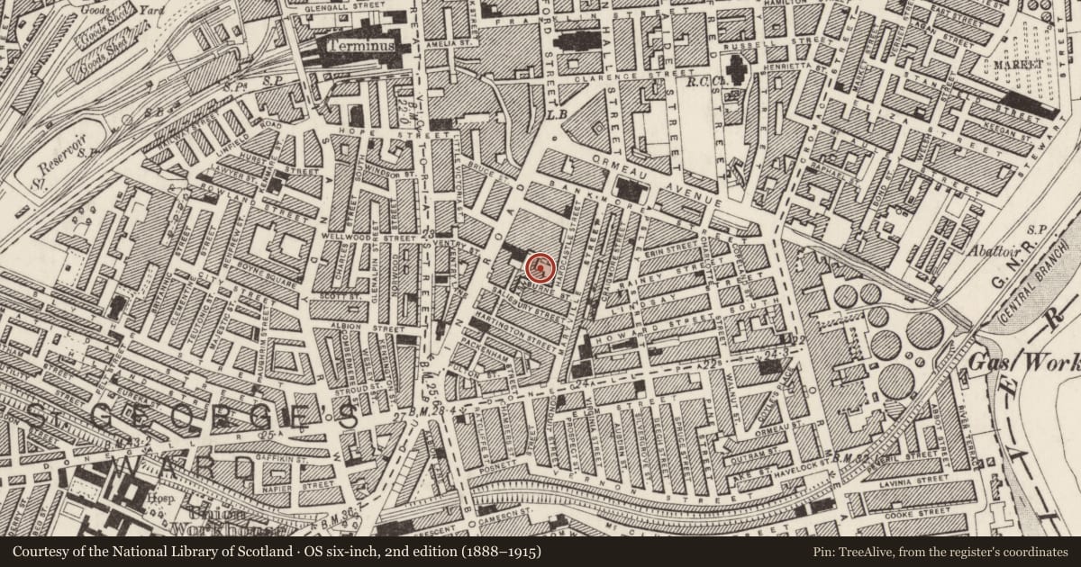 Ordnance Survey six-inch map, 2nd edition (1888–1915) covering the location of Former Linen Factory (Somerset and Co), Belfast, with a pin at the register's coordinates