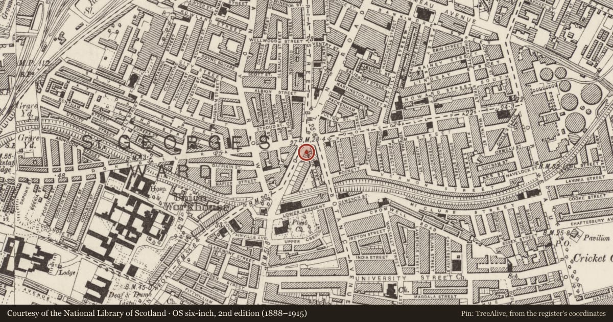 Ordnance Survey six-inch map, 2nd edition (1888–1915) covering the location of 2/6 Bradbury Place, Malone Lower, Belfast, with a pin at the register's coordinates