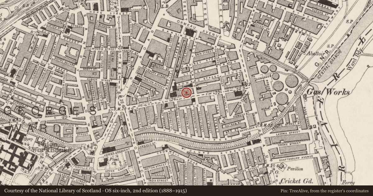 Ordnance Survey six-inch map, 2nd edition (1888–1915) covering the location of 68 Donegall Pass, Malone Lower, Belfast, with a pin at the register's coordinates