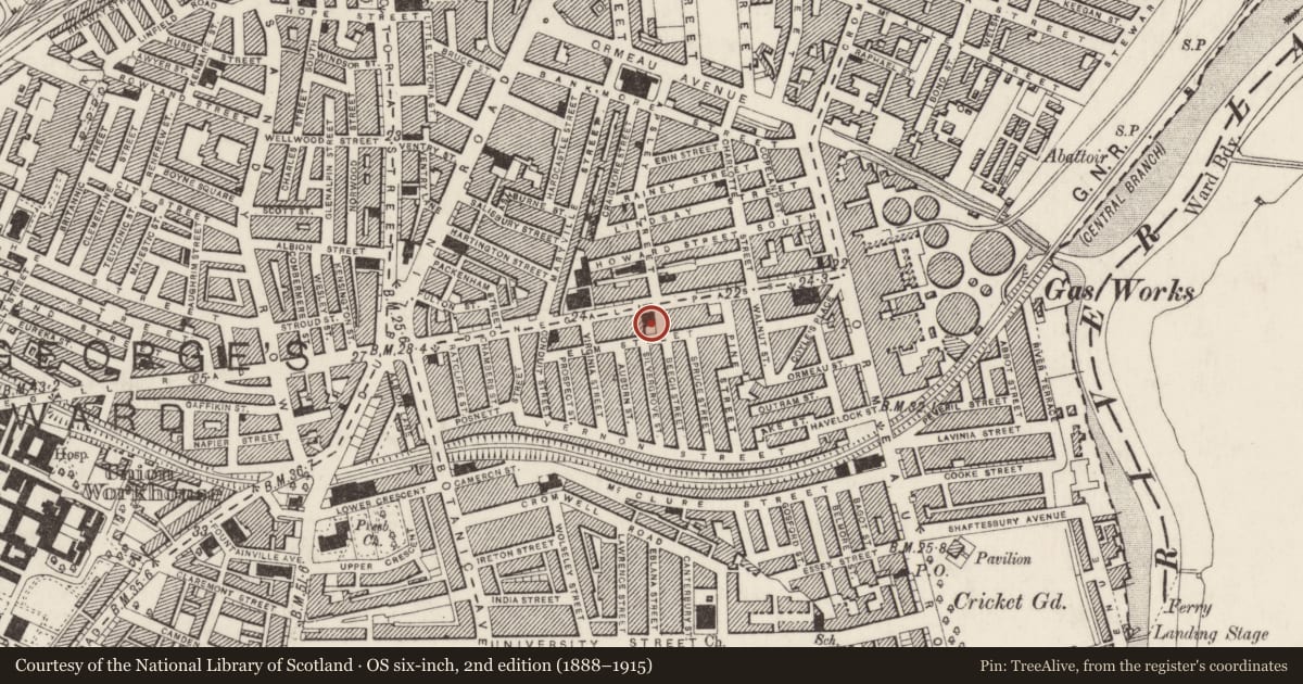Ordnance Survey six-inch map, 2nd edition (1888–1915) covering the location of Belfast School of Music, Malone Lower, Belfast, with a pin at the register's coordinates