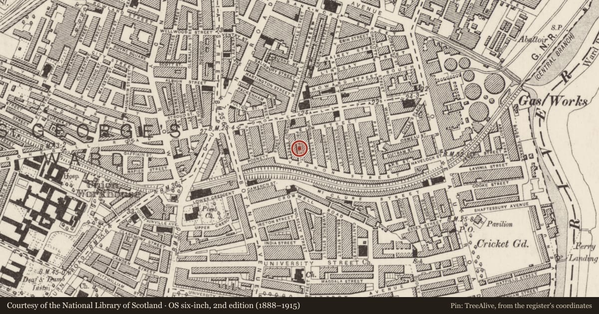 Ordnance Survey six-inch map, 2nd edition (1888–1915) covering the location of 19-37 Virginia Street, Belfast, with a pin at the register's coordinates