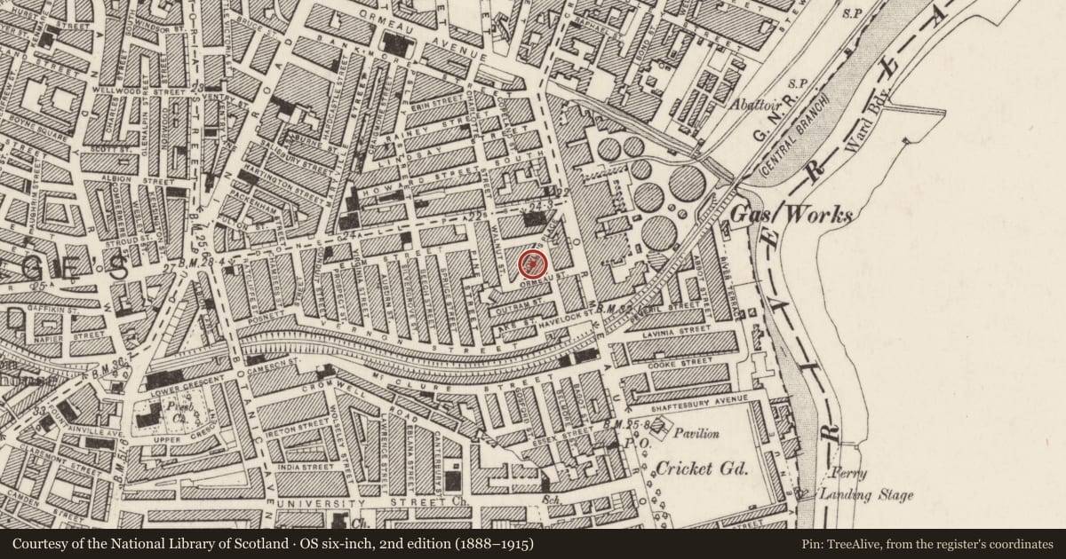 Ordnance Survey six-inch map, 2nd edition (1888–1915) covering the location of 7 Walnut Court, Malone Lower, Belfast, with a pin at the register's coordinates