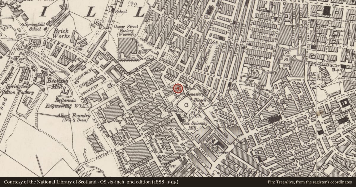 Ordnance Survey six-inch map, 2nd edition (1888–1915) covering the location of Clonard Church - Gates screen, Edenderry, Belfast, with a pin at the register's coordinates