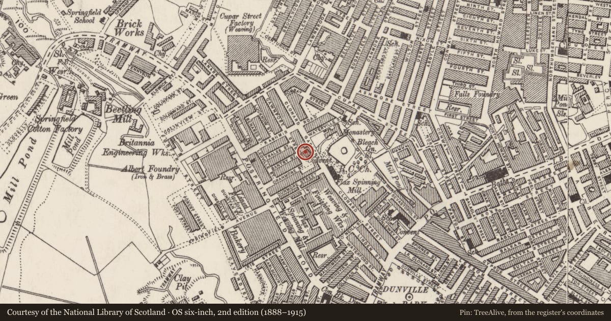 Ordnance Survey six-inch map, 2nd edition (1888–1915) covering the location of Clonard House, Edenderry, Belfast, with a pin at the register's coordinates