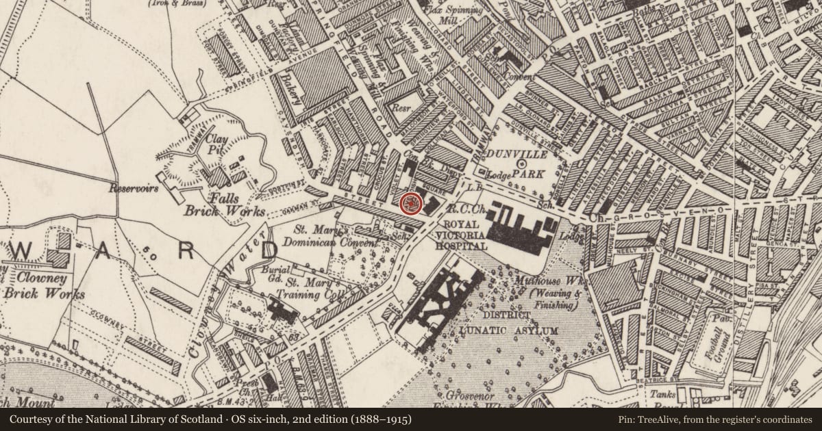 Ordnance Survey six-inch map, 2nd edition (1888–1915) covering the location of St. Paul'S Rc Presbytery, Gates And Railings, Edenderry, Belfast, with a pin at the register's coordinates