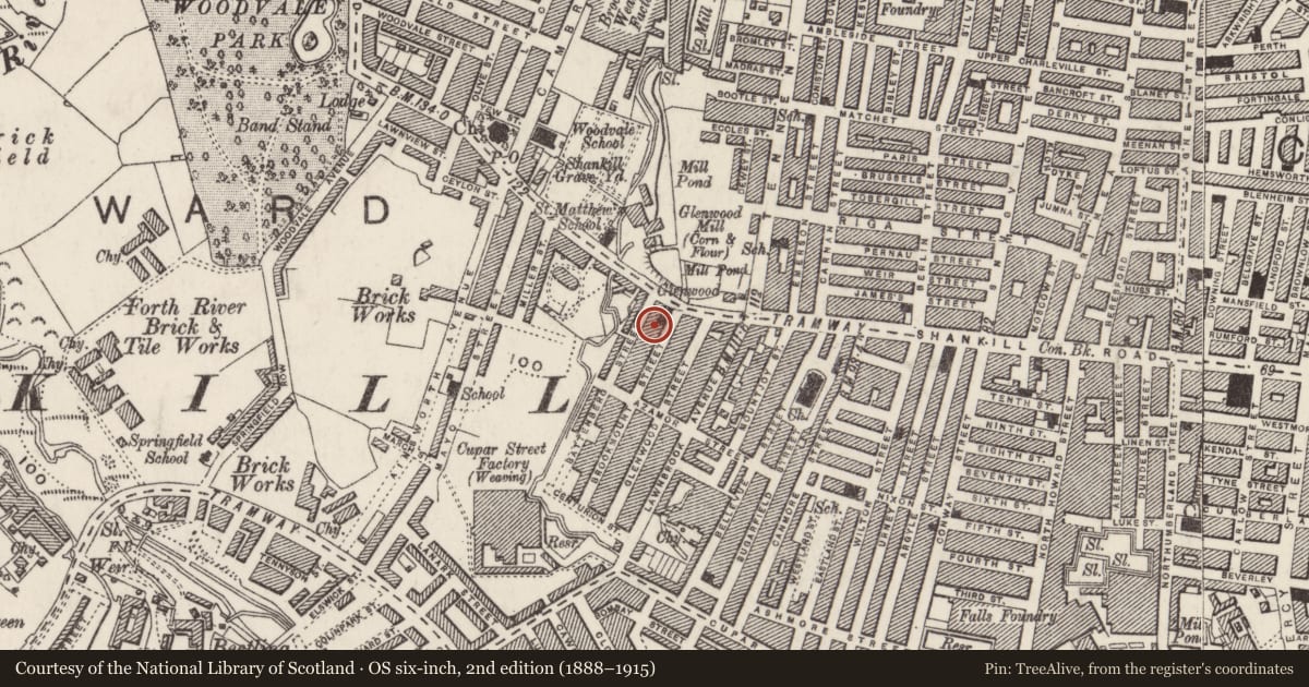 Ordnance Survey six-inch map, 2nd edition (1888–1915) covering the location of Caretaker's House, Town Parks, Belfast, with a pin at the register's coordinates
