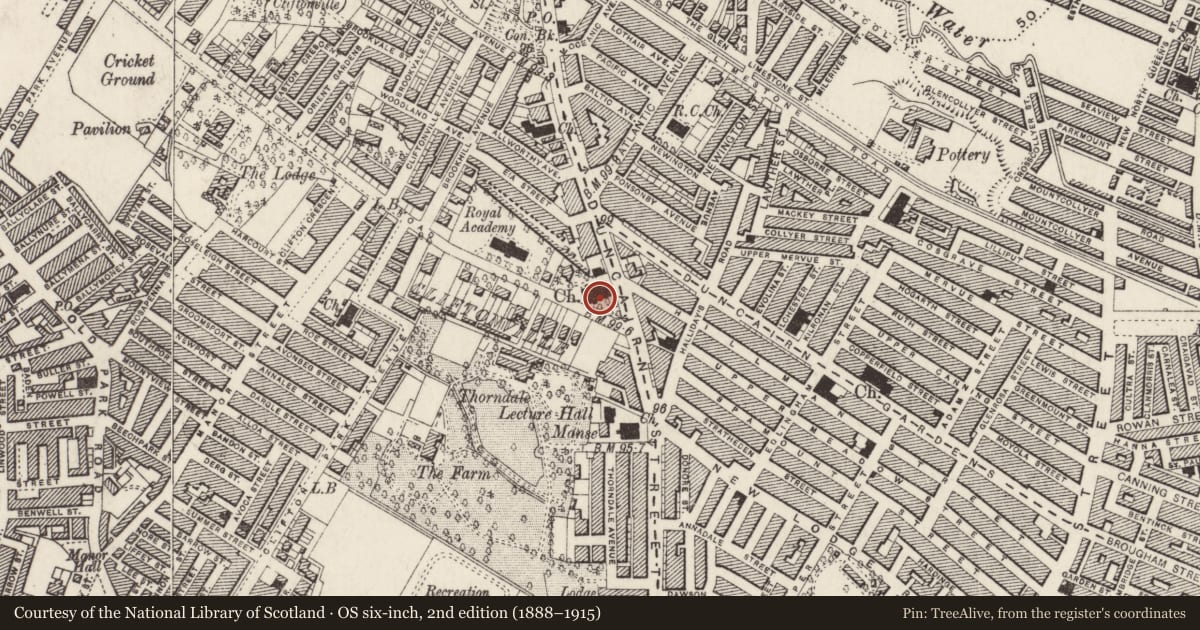 Ordnance Survey six-inch map, 2nd edition (1888–1915) covering the location of St James C.o.I, Town Parks, Belfast, with a pin at the register's coordinates