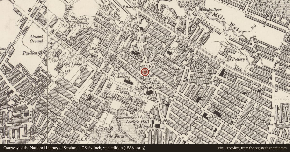 Ordnance Survey six-inch map, 2nd edition (1888–1915) covering the location of 224 Antrim Road, Town Parks, Belfast, with a pin at the register's coordinates