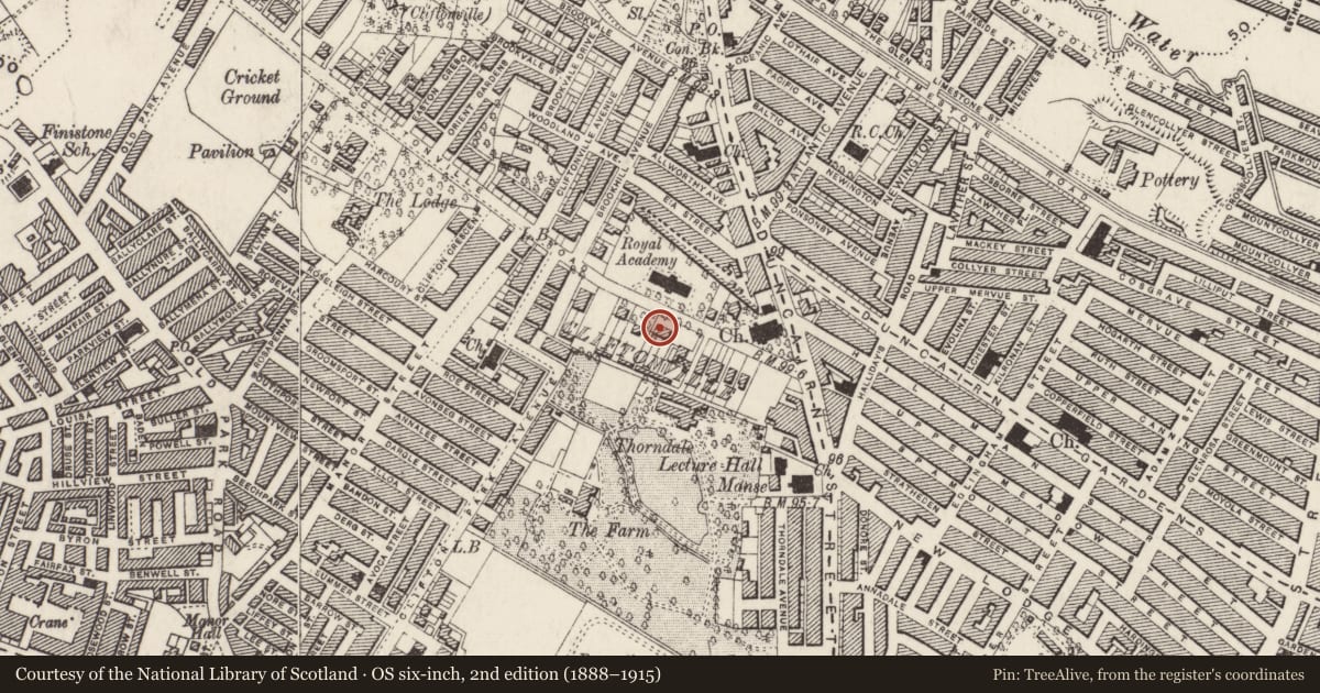 Ordnance Survey six-inch map, 2nd edition (1888–1915) covering the location of 26-30 Cliftonville Road, Town Parks, Belfast, with a pin at the register's coordinates
