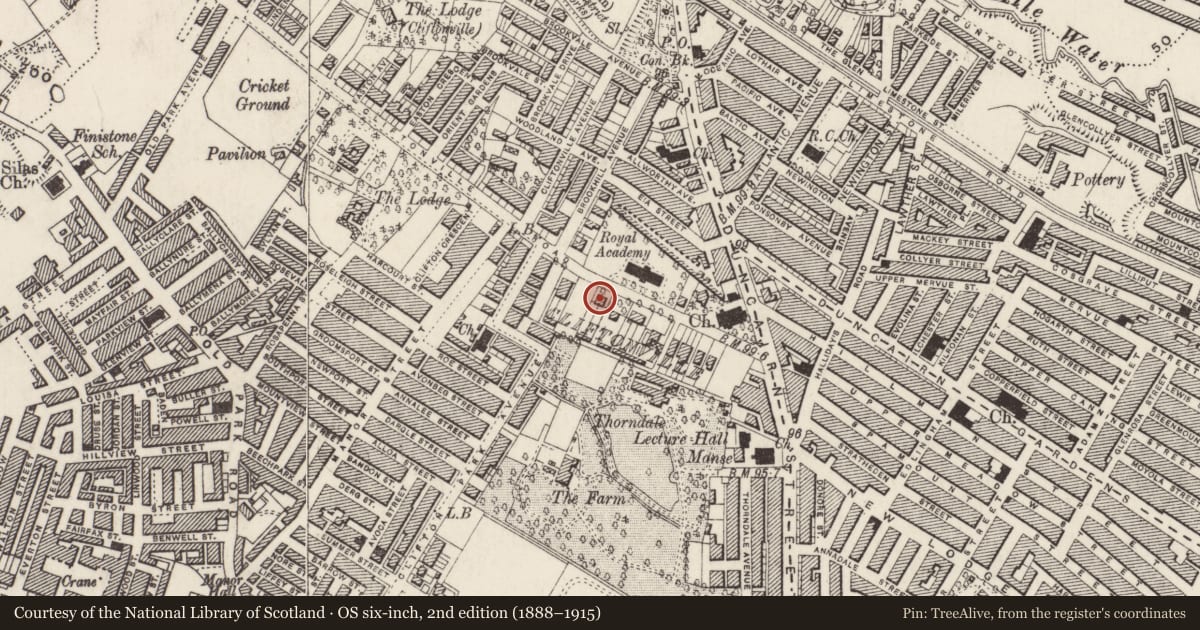 Ordnance Survey six-inch map, 2nd edition (1888–1915) covering the location of 34 Cliftonville Road, Town Parks, Belfast, with a pin at the register's coordinates