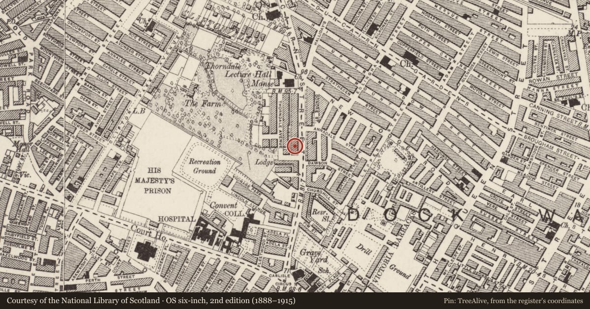 Ordnance Survey six-inch map, 2nd edition (1888–1915) covering the location of 104-116 Antrim Road, Belfast, with a pin at the register's coordinates