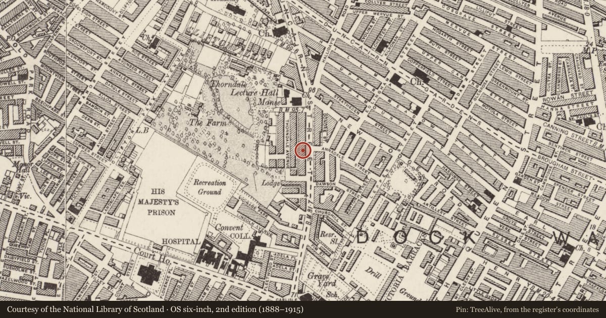 Ordnance Survey six-inch map, 2nd edition (1888–1915) covering the location of 118-120 Antrim Road, Belfast, with a pin at the register's coordinates
