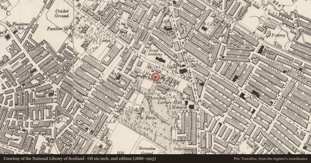 Ordnance Survey six-inch map, 2nd edition (1888–1915) covering the location of Hall, Town Parks, Belfast, with a pin at the register's coordinates