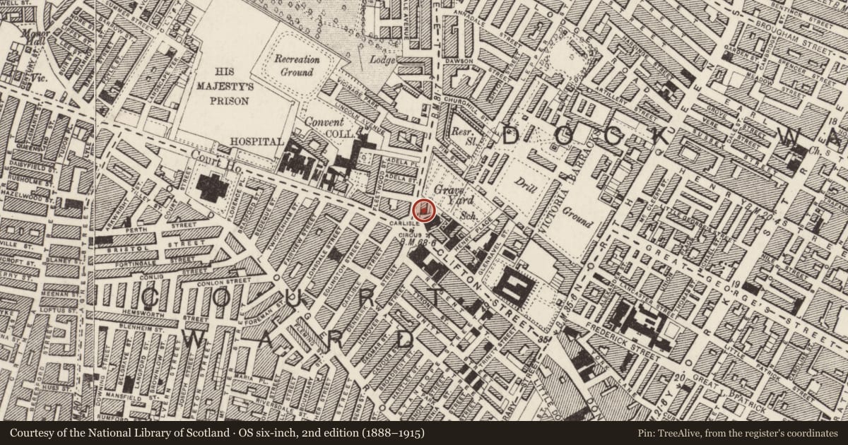 Ordnance Survey six-inch map, 2nd edition (1888–1915) covering the location of 1 Antrim Road, Town Park, Belfast, with a pin at the register's coordinates