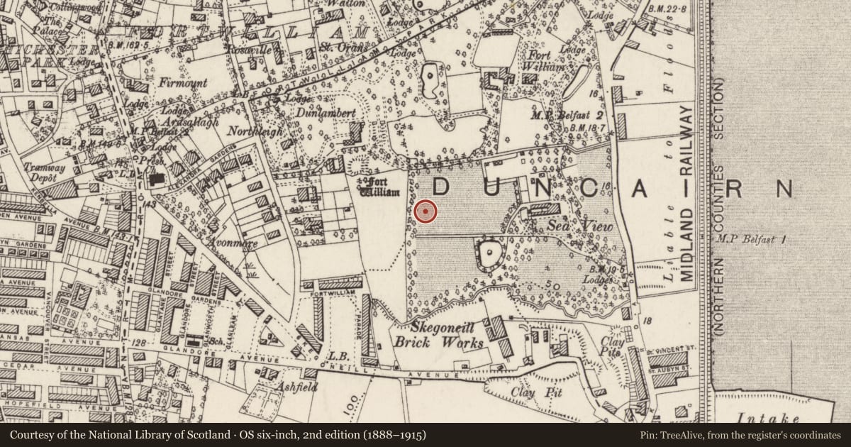 Ordnance Survey six-inch map, 2nd edition (1888–1915) covering the location of Former Caretaker's House, 29 Seabourne Parade, Belfast, Co Antrim BT15 3NB, Skegoneill, Belfast, with a pin at the register's coordinates