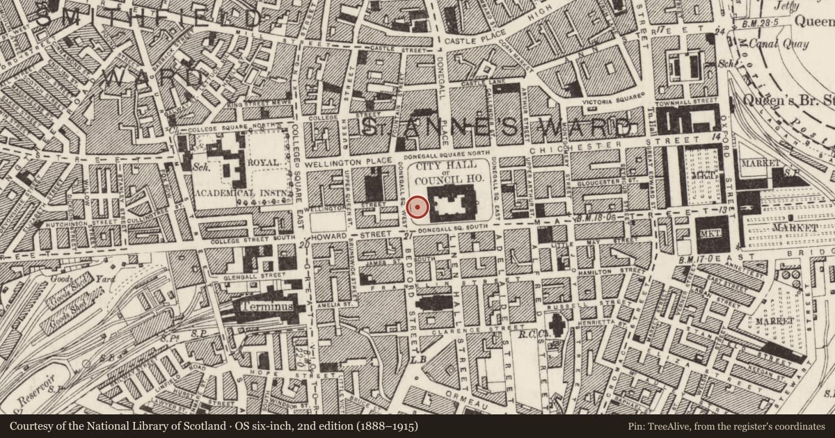 Ordnance Survey six-inch map, 2nd edition (1888–1915) covering the location of Cenotaph & Garden of Remembrance, Town Parks, Belfast, with a pin at the register's coordinates