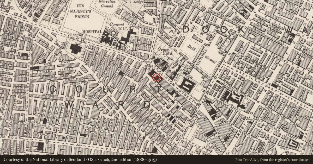 Ordnance Survey six-inch map, 2nd edition (1888–1915) covering the location of Indian Community Centre, Town Parks, Belfast, with a pin at the register's coordinates