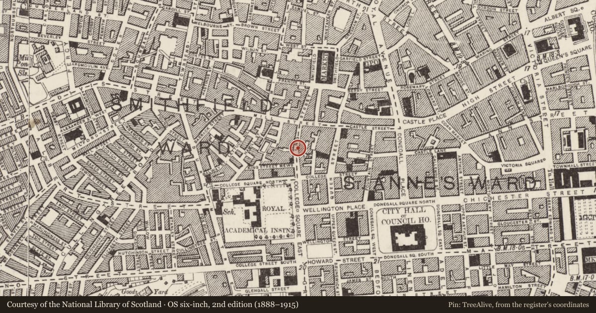 Ordnance Survey six-inch map, 2nd edition (1888–1915) covering the location of Former Belfast Savings Bank, Belfast, with a pin at the register's coordinates