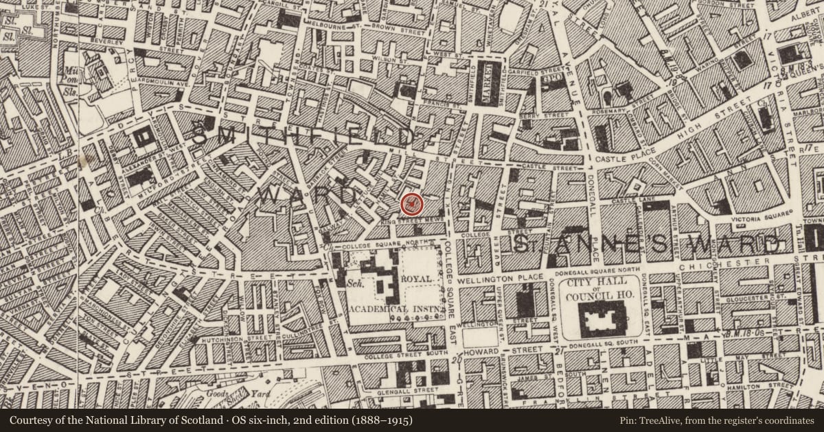 Ordnance Survey six-inch map, 2nd edition (1888–1915) covering the location of 6-10 College Place North, Belfast, with a pin at the register's coordinates