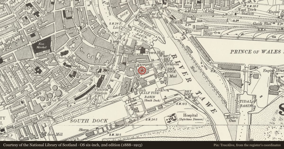 Ordnance Survey six-inch map, 2nd edition (1888–1913) covering the location of Former Assembly Rooms, Waterfront/Y Glannau, Swansea, with a pin at the register's coordinates