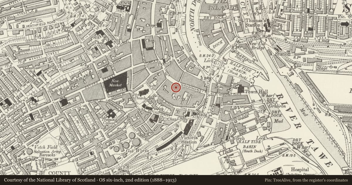 Ordnance Survey six-inch map, 2nd edition (1888–1913) covering the location of Barclays Bank, Castle, Swansea, with a pin at the register's coordinates