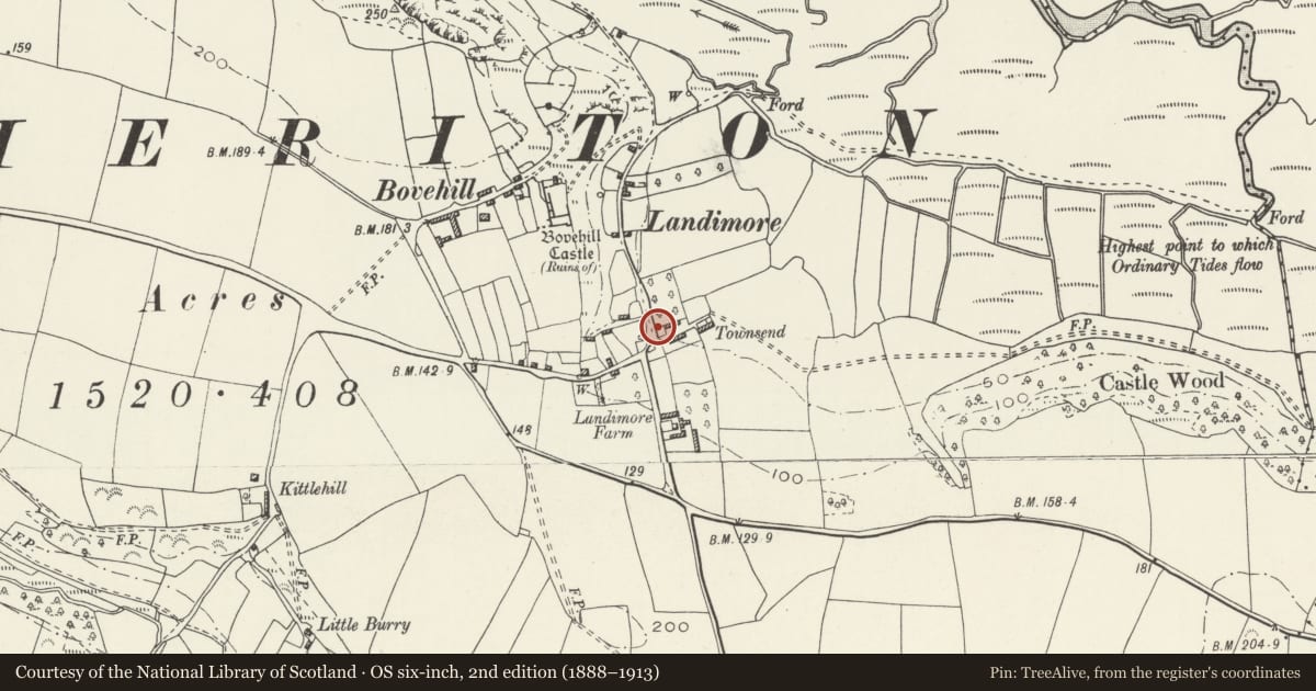 Ordnance Survey six-inch map, 2nd edition (1888–1913) covering the location of Telephone Call-box near Townsend (01792 390179), Llangennith, Llanmadoc and Cheriton, Swansea, with a pin at the register's coordinates