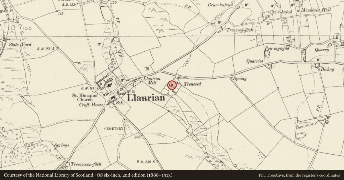 Ordnance Survey six-inch map, 2nd edition (1888–1913) covering the location of Outbuilding to E of Treneved, Llanrhian, Pembrokeshire, with a pin at the register's coordinates