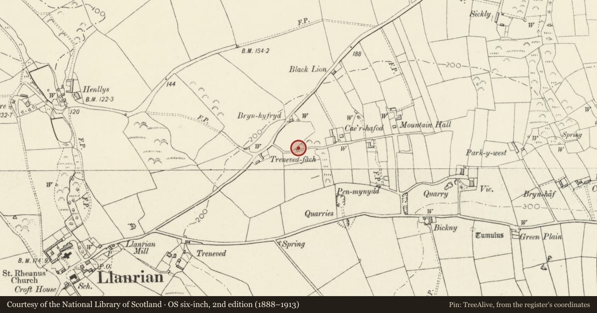 Ordnance Survey six-inch map, 2nd edition (1888–1913) covering the location of The Watch House, Llanrhian, Pembrokeshire, with a pin at the register's coordinates