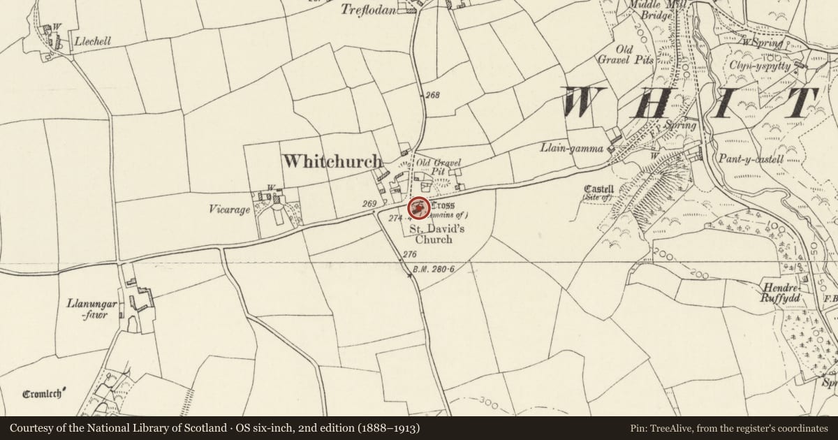 Ordnance Survey six-inch map, 2nd edition (1888–1913) covering the location of Church of St David, Solva, Pembrokeshire, with a pin at the register's coordinates
