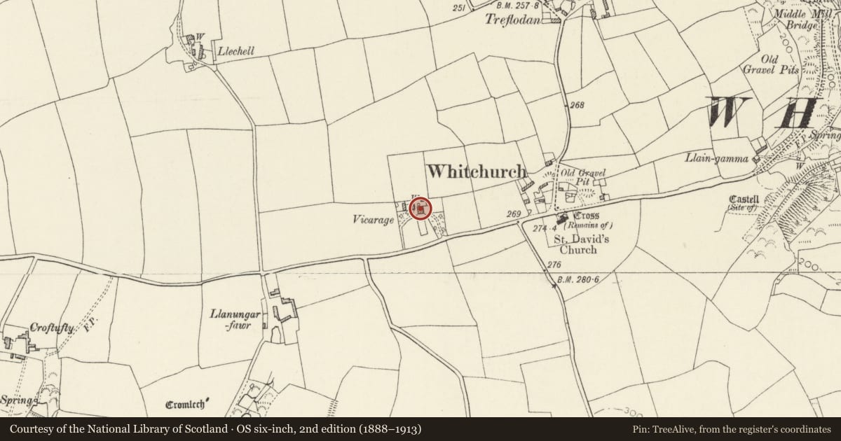 Ordnance Survey six-inch map, 2nd edition (1888–1913) covering the location of The Vicarage, Solva, Pembrokeshire, with a pin at the register's coordinates