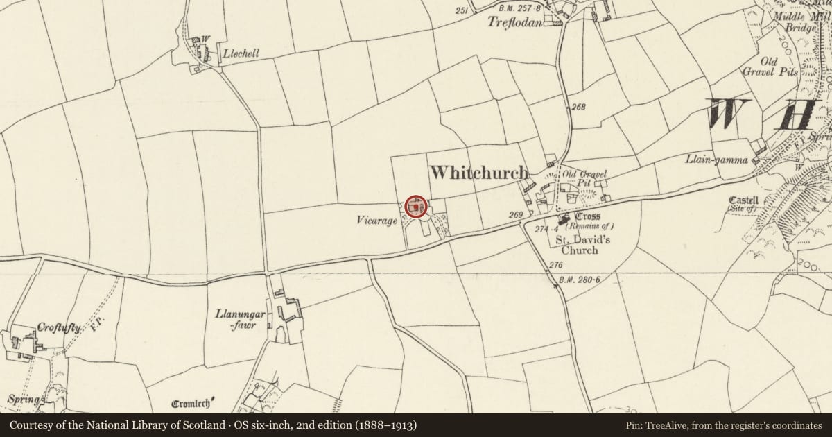 Ordnance Survey six-inch map, 2nd edition (1888–1913) covering the location of Outbuilding to W. of the Vicarage, Solva, Pembrokeshire, with a pin at the register's coordinates