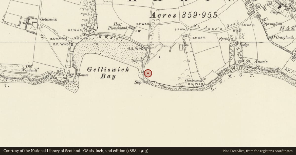 Ordnance Survey six-inch map, 2nd edition (1888–1913) covering the location of Fort Hubberston, Milford Haven, Pembrokeshire, with a pin at the register's coordinates