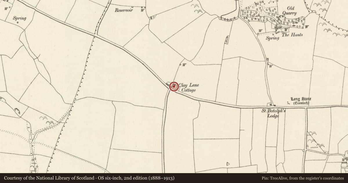 Ordnance Survey six-inch map, 2nd edition (1888–1913) covering the location of Lodge Farmhouse at St Botolph's, Milford Haven, Pembrokeshire, with a pin at the register's coordinates