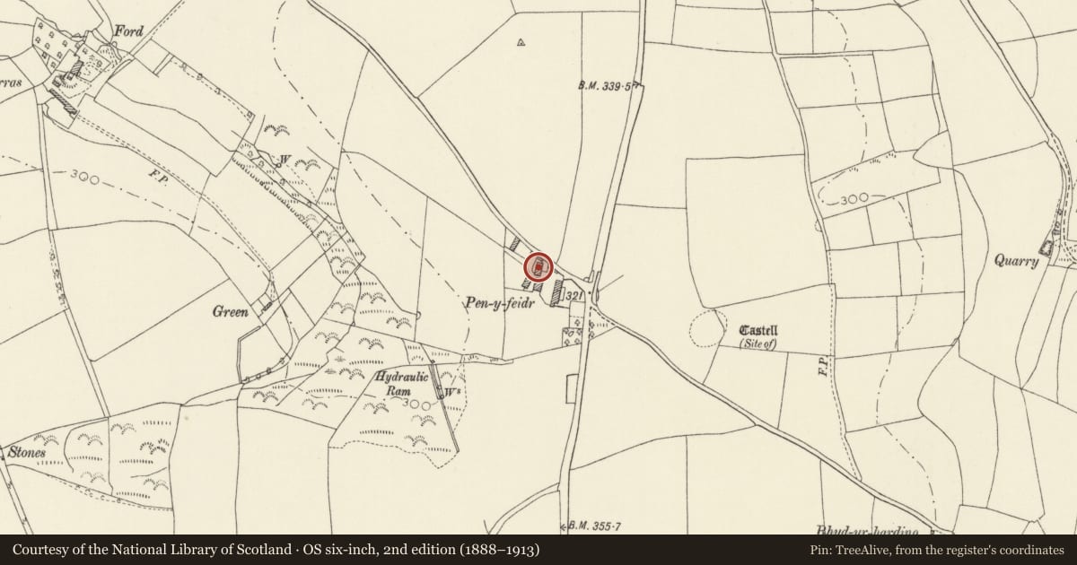 Ordnance Survey six-inch map, 2nd edition (1888–1913) covering the location of Penfeidr, Mathry, Pembrokeshire, with a pin at the register's coordinates