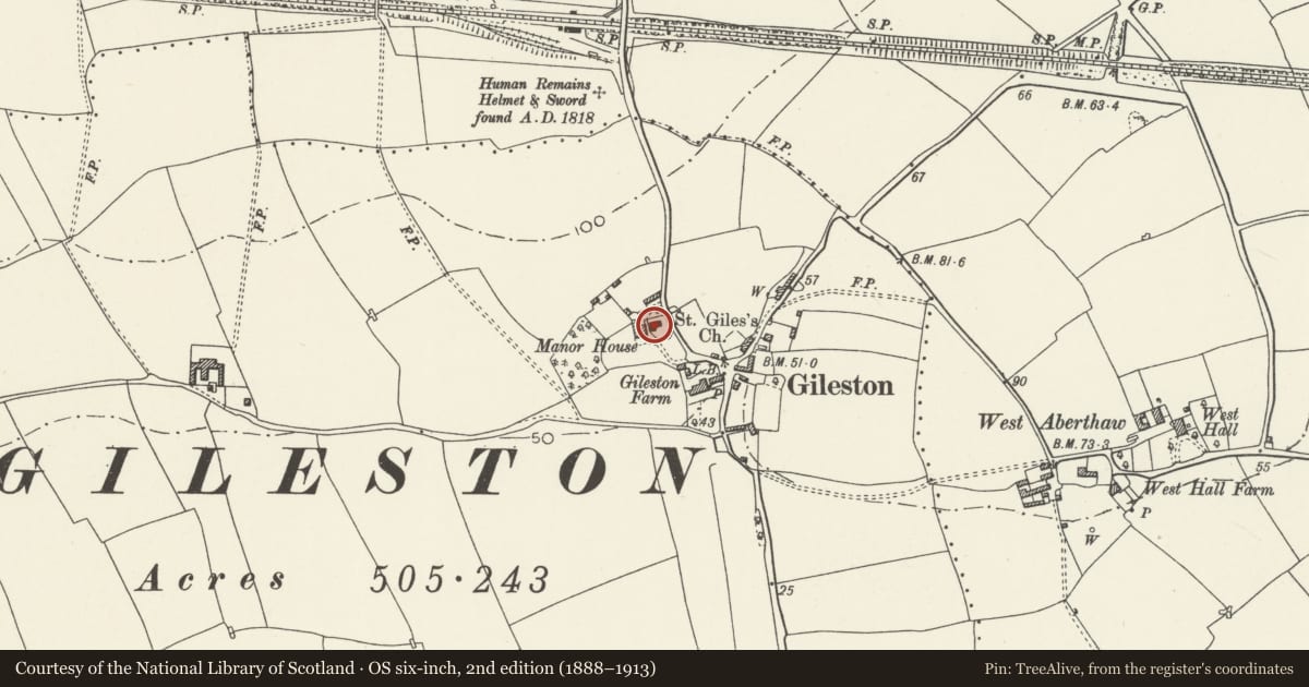 Ordnance Survey six-inch map, 2nd edition (1888–1913) covering the location of Church of St Giles, St. Athan, Vale of Glamorgan, with a pin at the register's coordinates