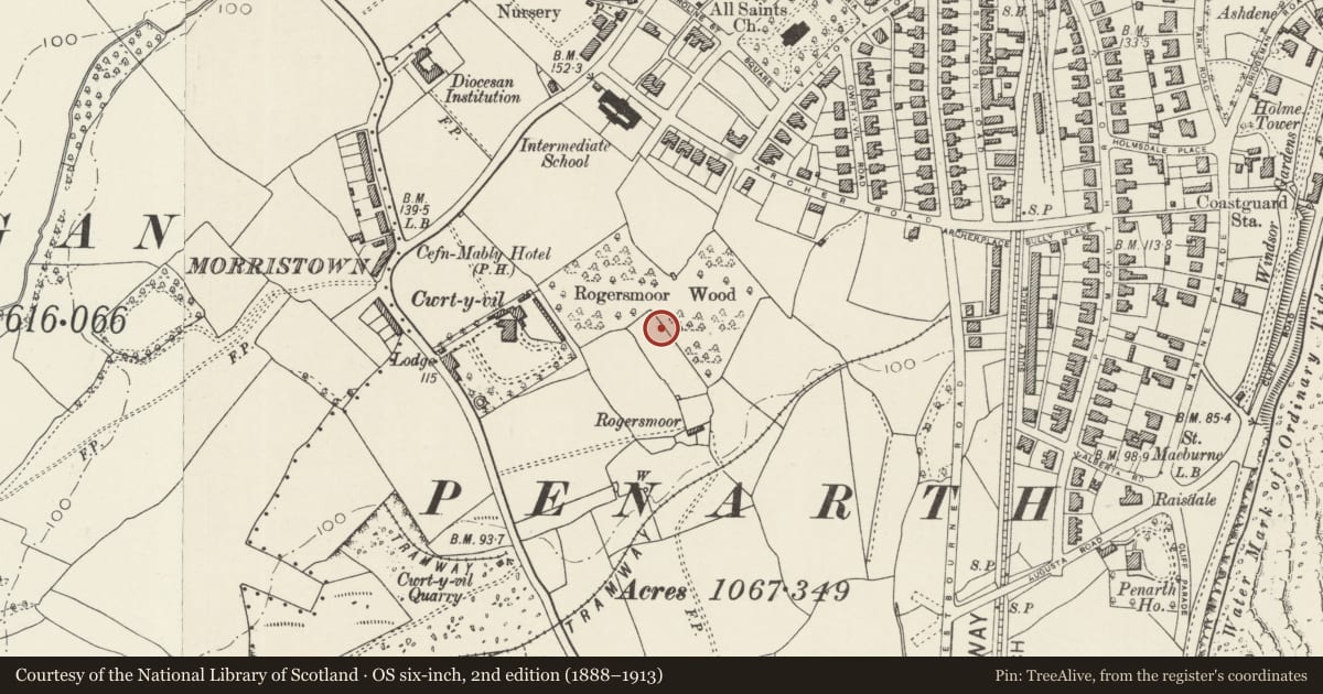 Ordnance Survey six-inch map, 2nd edition (1888–1913) covering the location of The Red House, Penarth, Vale of Glamorgan, with a pin at the register's coordinates