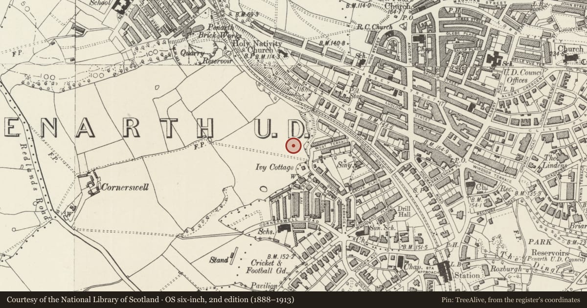 Ordnance Survey six-inch map, 2nd edition (1888–1913) covering the location of St Joseph's Church, Penarth, Vale of Glamorgan, with a pin at the register's coordinates