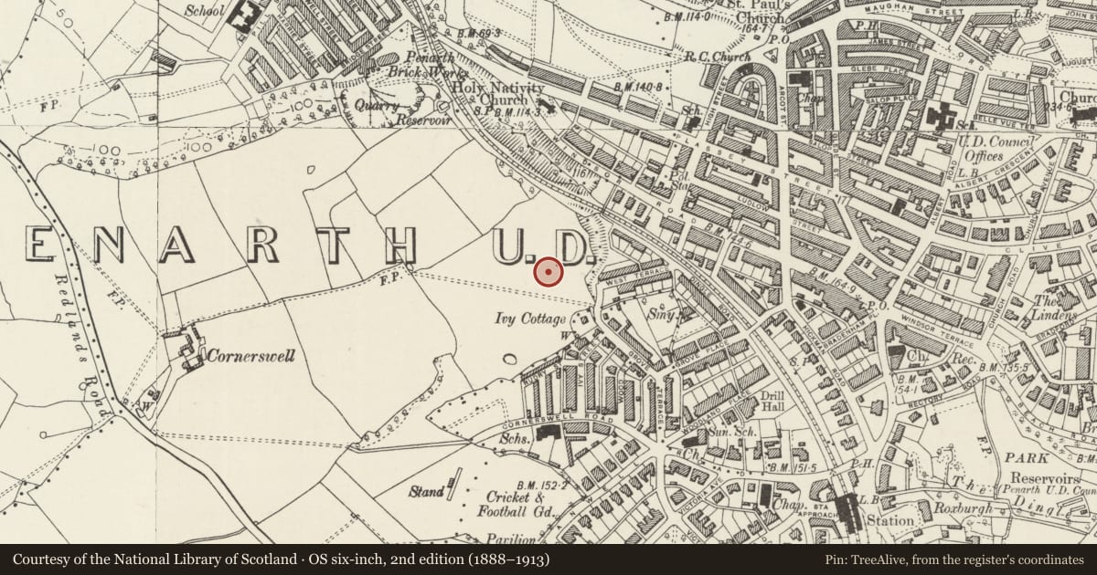 Ordnance Survey six-inch map, 2nd edition (1888–1913) covering the location of Presbytery at Catholic Church of St Joseph, Penarth, Vale of Glamorgan, with a pin at the register's coordinates