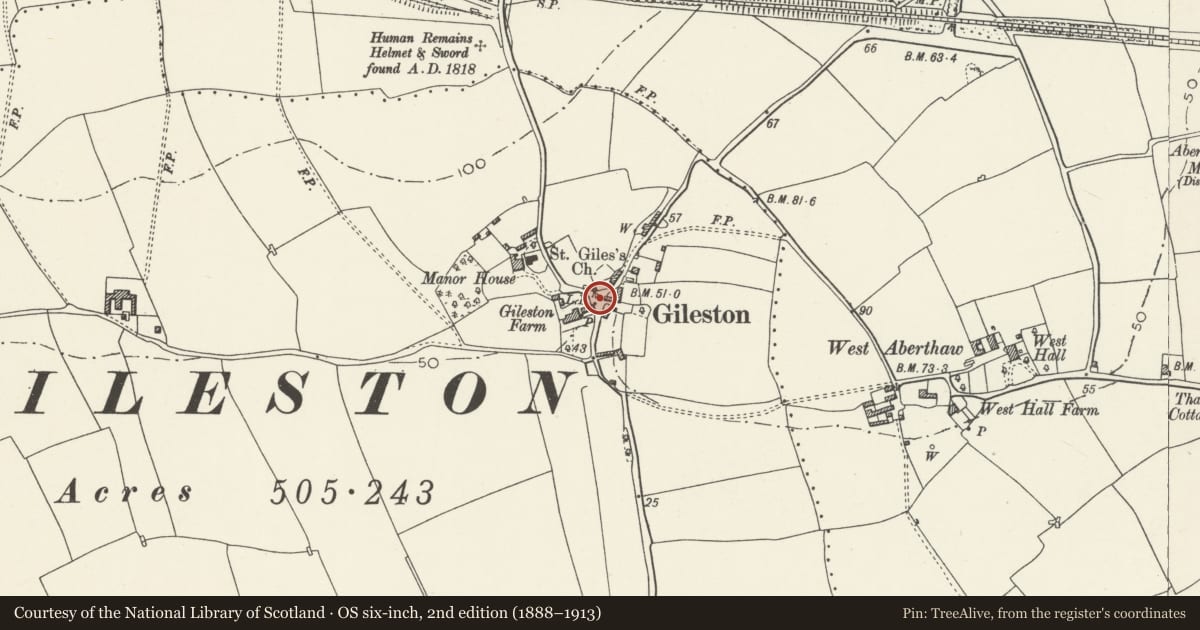 Ordnance Survey six-inch map, 2nd edition (1888–1913) covering the location of Telephone Call-box at road junction in centre of Gileston village, St. Athan, Vale of Glamorgan, with a pin at the register's coordinates