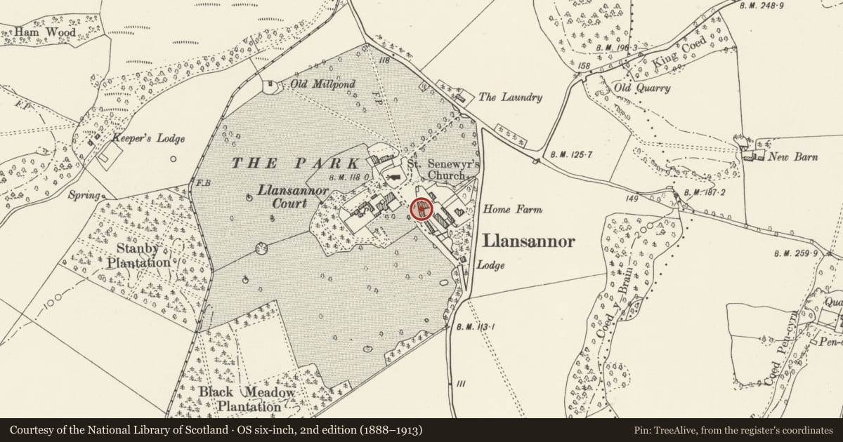 Ordnance Survey six-inch map, 2nd edition (1888–1913) covering the location of Former Cartshed and Granary at Court Farm, Penllyn, Vale of Glamorgan, with a pin at the register's coordinates