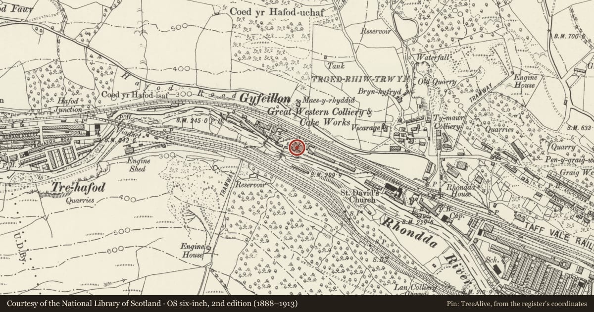 Ordnance Survey six-inch map, 2nd edition (1888–1913) covering the location of Hetty Engine House, Pontypridd, Rhondda Cynon Taff, with a pin at the register's coordinates