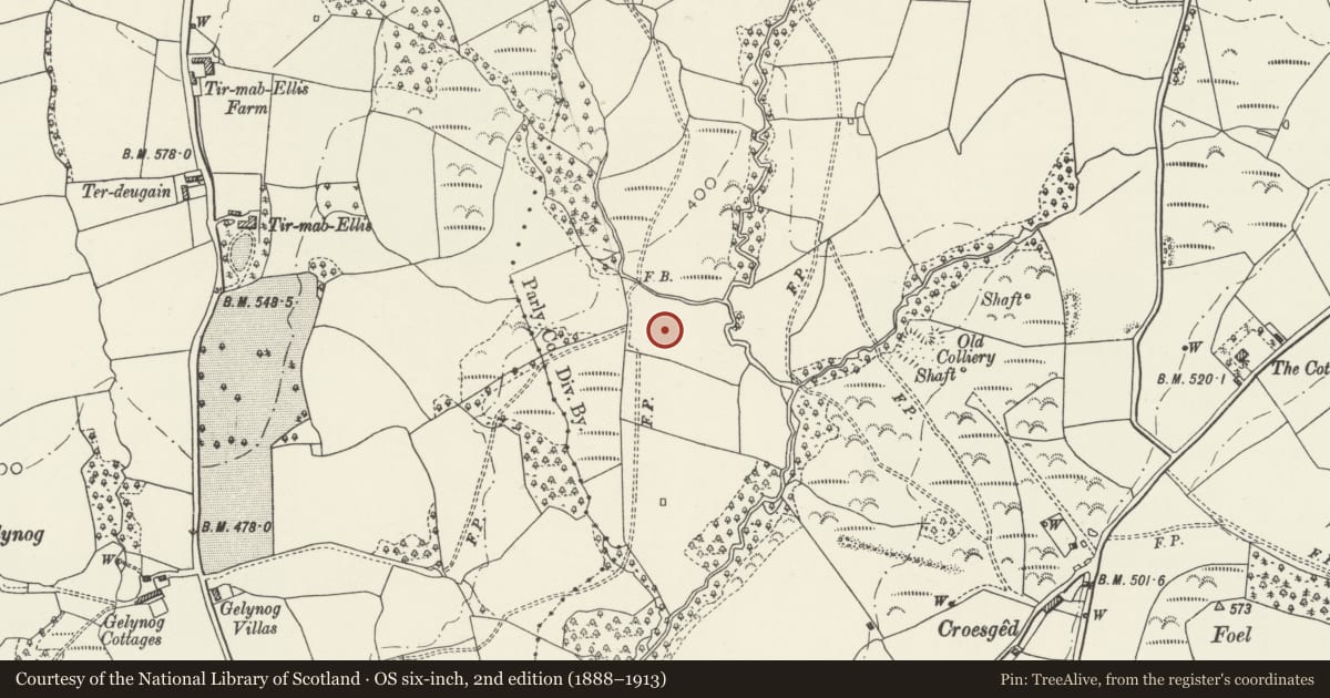 Ordnance Survey six-inch map, 2nd edition (1888–1913) covering the location of Cwm Coke Works Northern Cooling Tower, Llantrisant, Rhondda Cynon Taff, with a pin at the register's coordinates