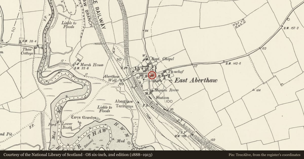 Ordnance Survey six-inch map, 2nd edition (1888–1913) covering the location of The Blue Anchor Inn PH, Rhoose, Vale of Glamorgan, with a pin at the register's coordinates