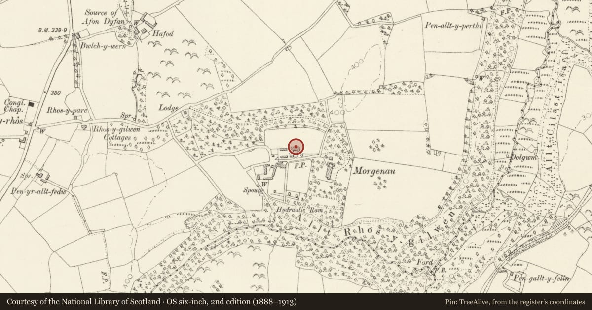 Ordnance Survey six-inch map, 2nd edition (1888–1913) covering the location of The Coach House, Cilgerran, Pembrokeshire, with a pin at the register's coordinates