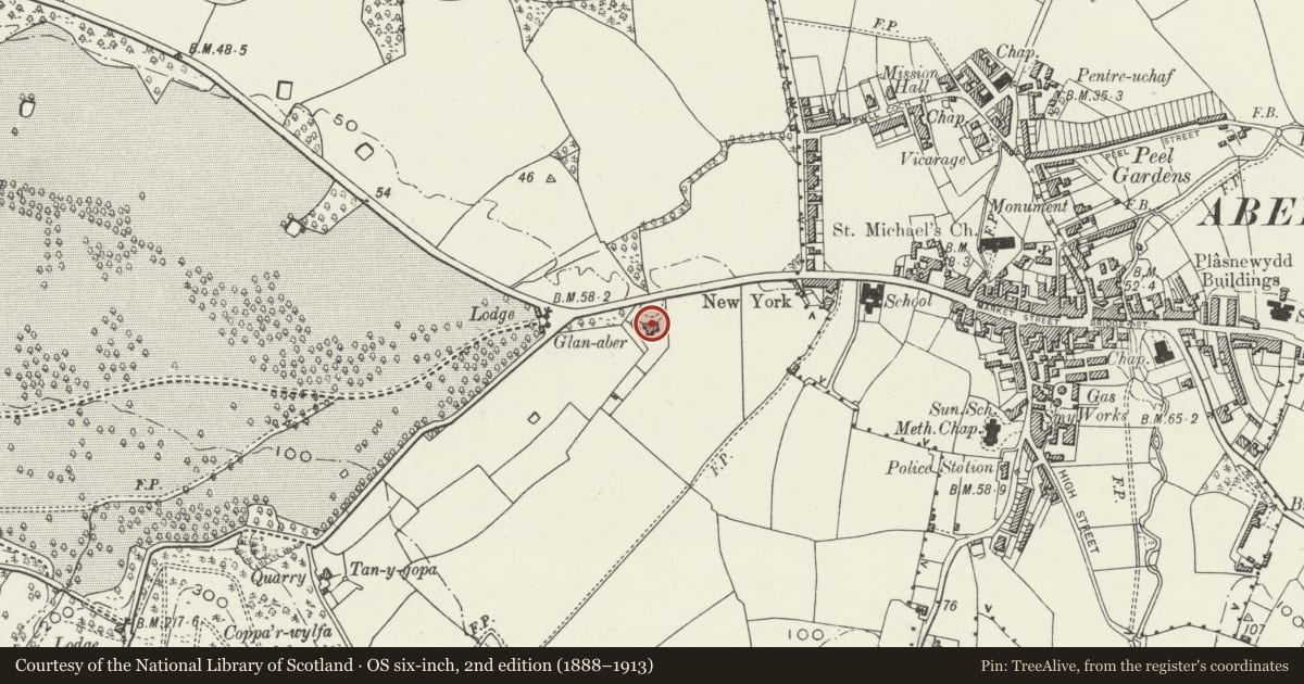 Ordnance Survey six-inch map, 2nd edition (1888–1913) covering the location of Glan Aber, Abergele, Conwy, with a pin at the register's coordinates