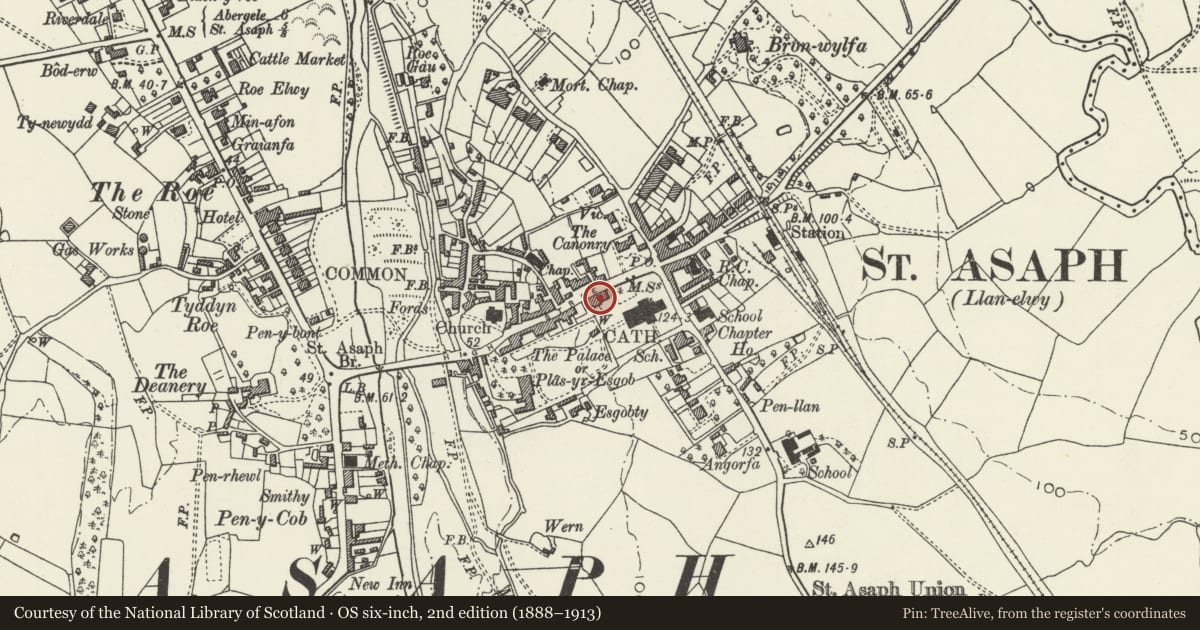 Ordnance Survey six-inch map, 2nd edition (1888–1913) covering the location of Former Barber Shop, St. Asaph, Denbighshire, with a pin at the register's coordinates