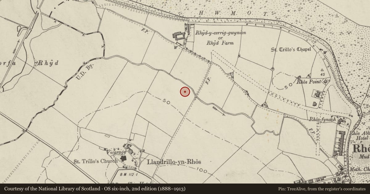 Ordnance Survey six-inch map, 2nd edition (1888–1913) covering the location of Pumping Station, Llandrillo-yn-Rhos/Rhos-on-Sea, Conwy, with a pin at the register's coordinates