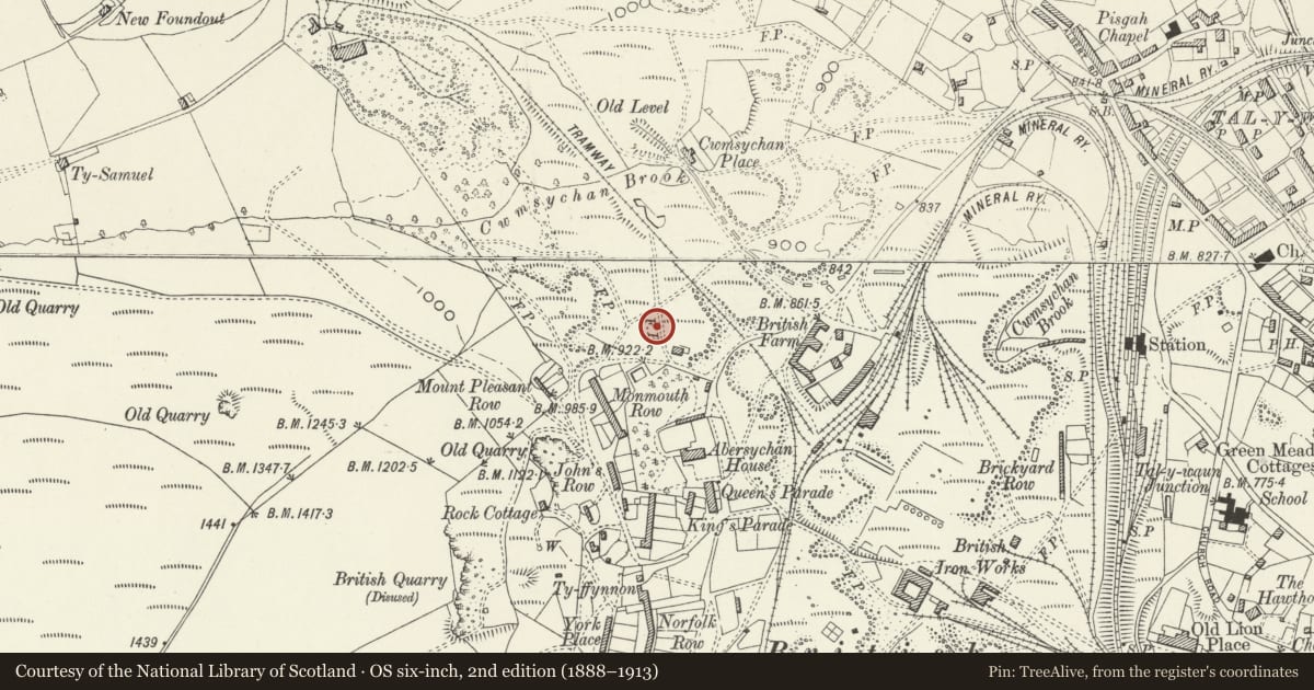 Ordnance Survey six-inch map, 2nd edition (1888–1913) covering the location of Former colliery engine house at ETM Steel Fabrication, Abersychan, Torfaen, with a pin at the register's coordinates
