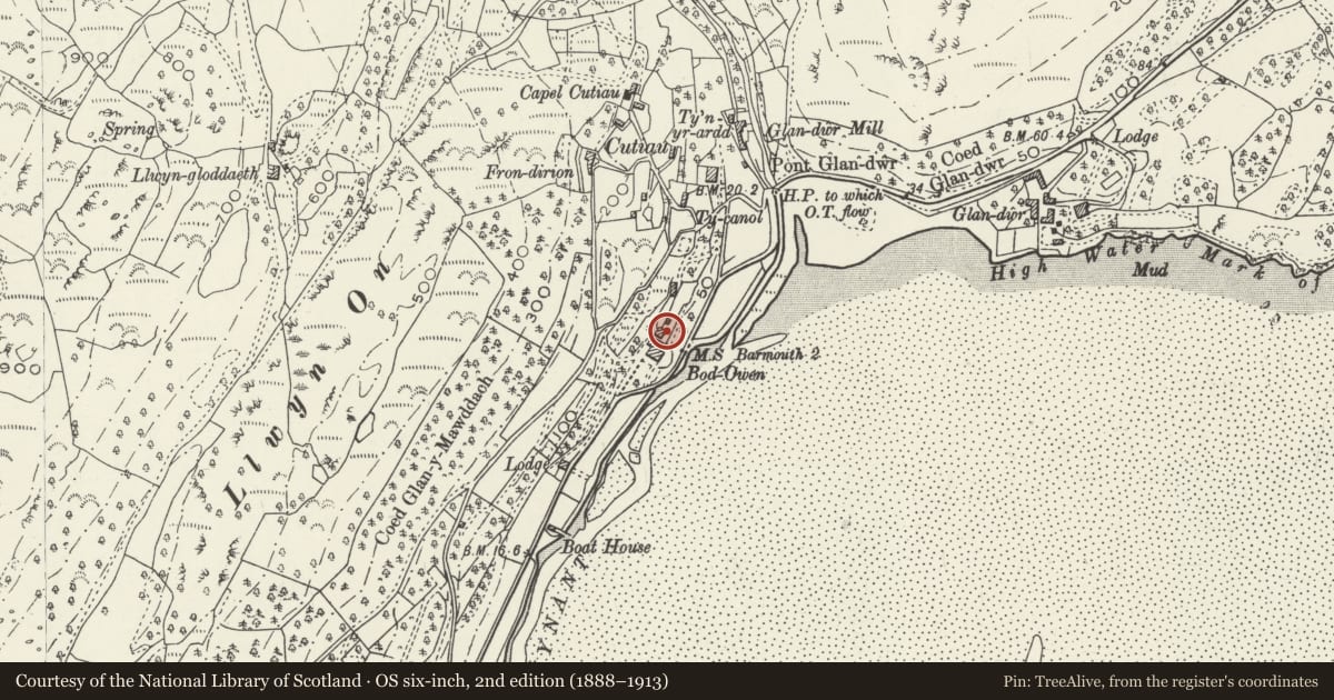 Ordnance Survey six-inch map, 2nd edition (1888–1913) covering the location of Adjacent Former Wash House, Barmouth, Gwynedd, with a pin at the register's coordinates