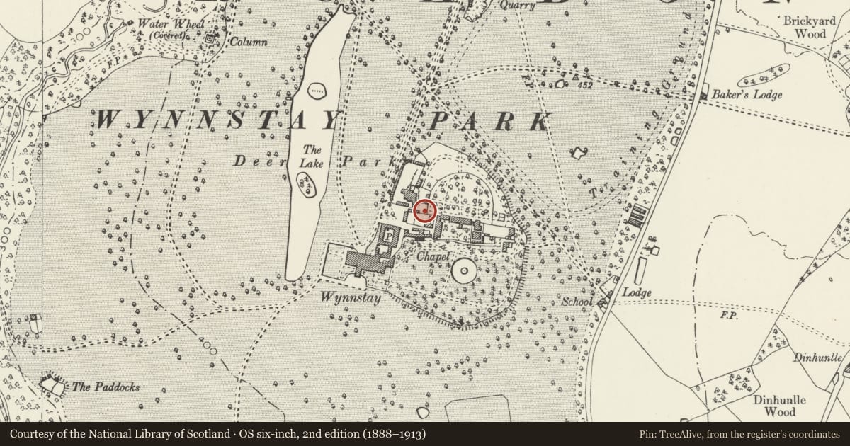 Ordnance Survey six-inch map, 2nd edition (1888–1913) covering the location of Attached Former Kitchen Garden Walls at Wynnstay Hall, Ruabon, Wrexham, with a pin at the register's coordinates